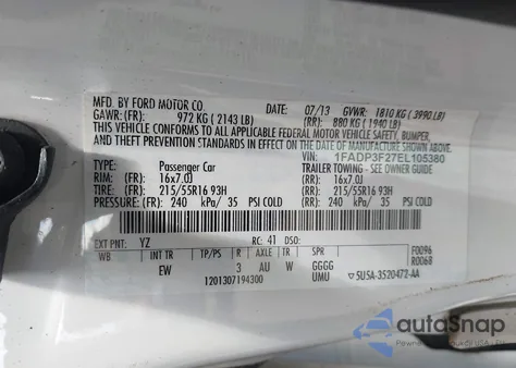 2014 Ford Focus Se z USA, uszkodzony, nr VIN 1FADP3F27EL105380